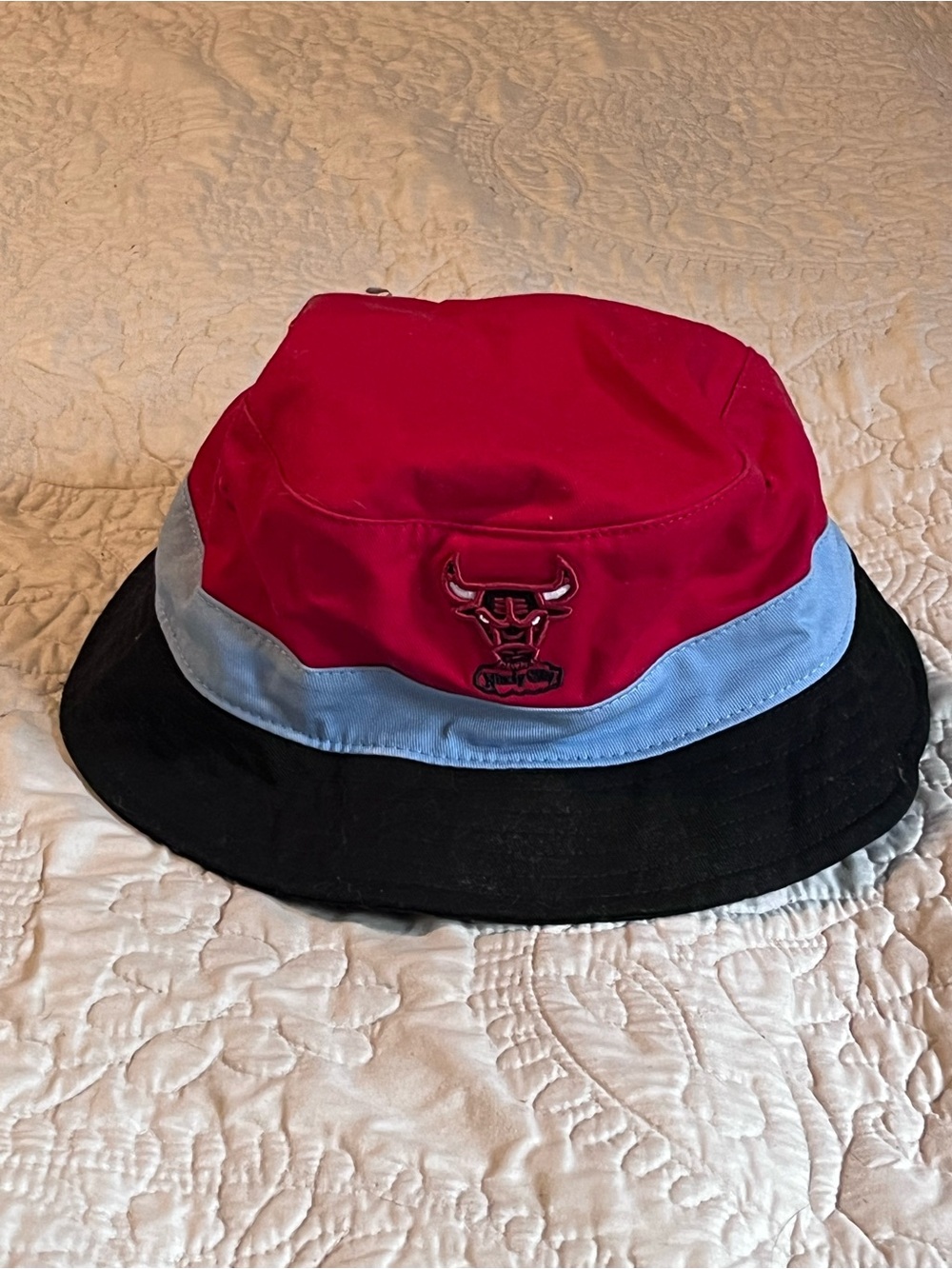 Mitchell & Ness Black Bucket Hat with Red Interior